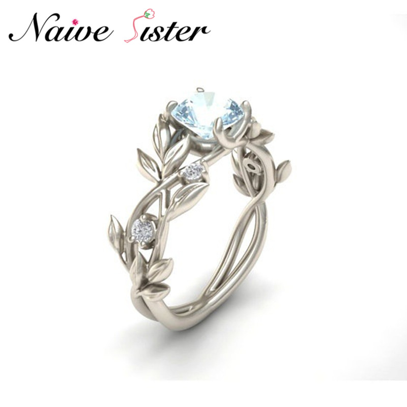 Fashion Women Floral Ring Transparent Blue AAA Cubic Zirconia Rings Jewelry Lucky Flower Vine Leaf Birthday Proposal Gift Bridal Fashion Women Floral Ring Transparent Blue AAA Cubic Zirconia Rings Jewelry Lucky Flower Vine Leaf Birthday Proposal Gift Bridal