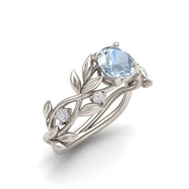 Fashion Women Floral Ring Transparent Blue AAA Cubic Zirconia Rings Jewelry Lucky Flower Vine Leaf Birthday Proposal Gift Bridal Fashion Women Floral Ring Transparent Blue AAA Cubic Zirconia Rings Jewelry Lucky Flower Vine Leaf Birthday Proposal Gift Bridal