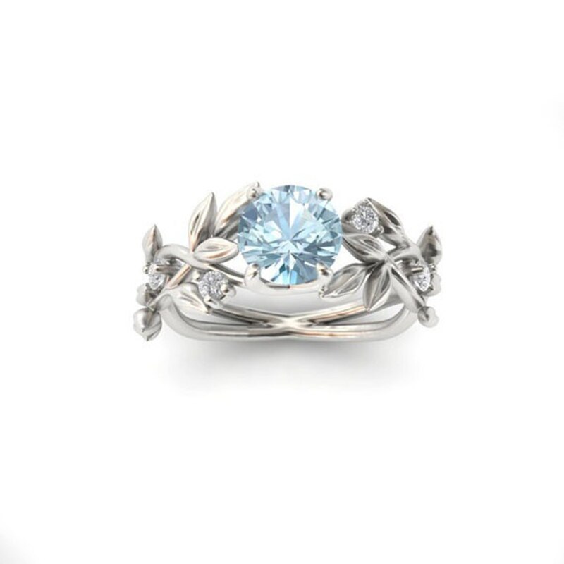 Fashion Women Floral Ring Transparent Blue AAA Cubic Zirconia Rings Jewelry Lucky Flower Vine Leaf Birthday Proposal Gift Bridal Fashion Women Floral Ring Transparent Blue AAA Cubic Zirconia Rings Jewelry Lucky Flower Vine Leaf Birthday Proposal Gift Bridal