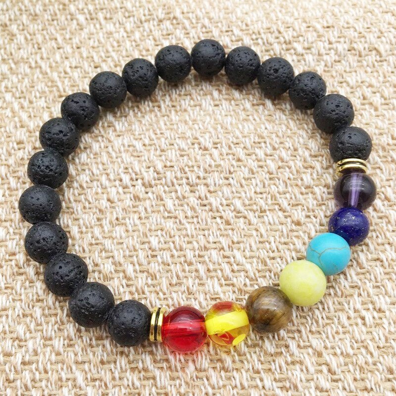 Black Lava Rock 8mm Beads 7 Chakra Healing Balance Bracelet for Men Women Reiki Prayer Stone Yoga Chakra Bracelet Drop Shipping