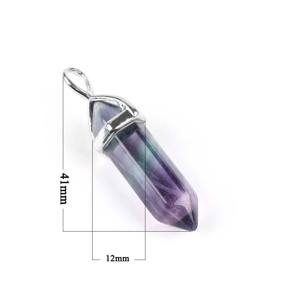 CSJA Fluorite Necklaces Crystal Pendants Suspension Natural Gem Stone Quartz Bullet Hexagonal Pendulum Reiki Chakra pendulo E546