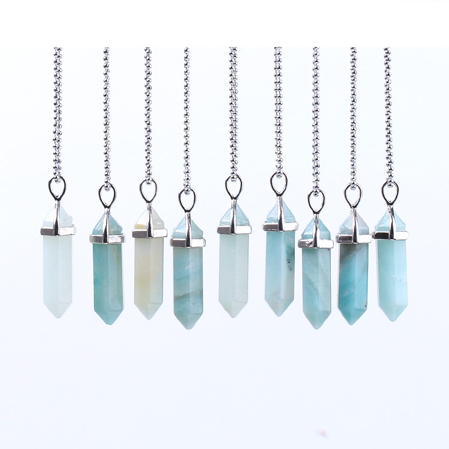CSJA Fluorite Necklaces Crystal Pendants Suspension Natural Gem Stone Quartz Bullet Hexagonal Pendulum Reiki Chakra pendulo E546
