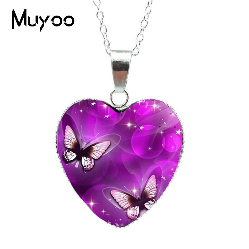 2019 Hot Purple Magic Butterfly Heart Jewelry Necklace Beautiful and Mysterious Butterfly Pendant Heart Necklace Jewerly HZ3