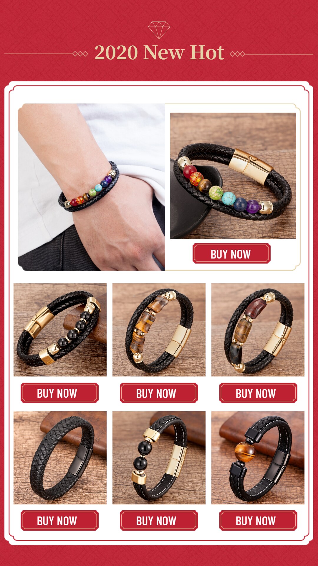 Luxury Stainless Steel Bracelets For Men Round Tiger Eye Natural Stone Dragon Shape Metal Leather Bangles Gifts For The New Year