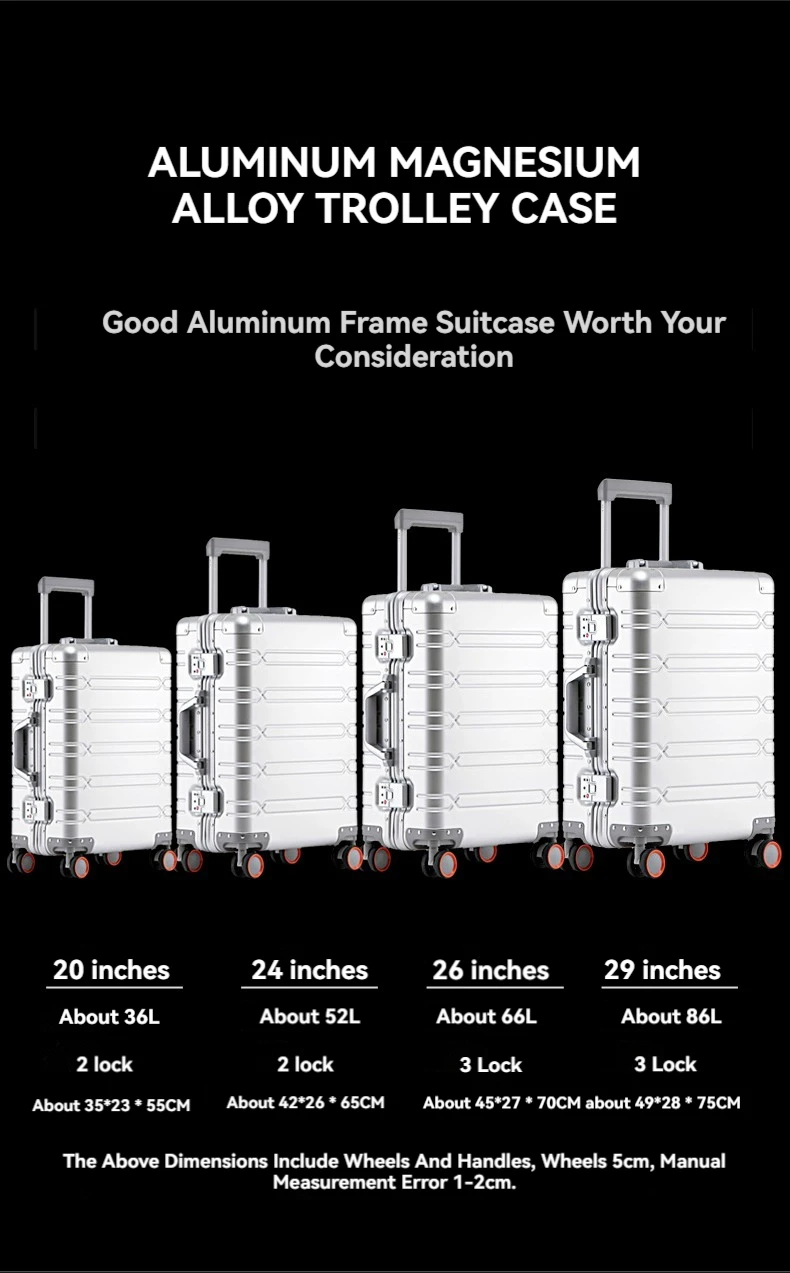 2024 New Large Capacity Durable Luggage Sets Aluminum Suitcase Women Girl Carry-On Boarding Travel 20/24/29 2024 New Large Capacity Durable Luggage Sets Aluminum Suitcase Women Girl Carry-On Boarding Travel 20/24/29