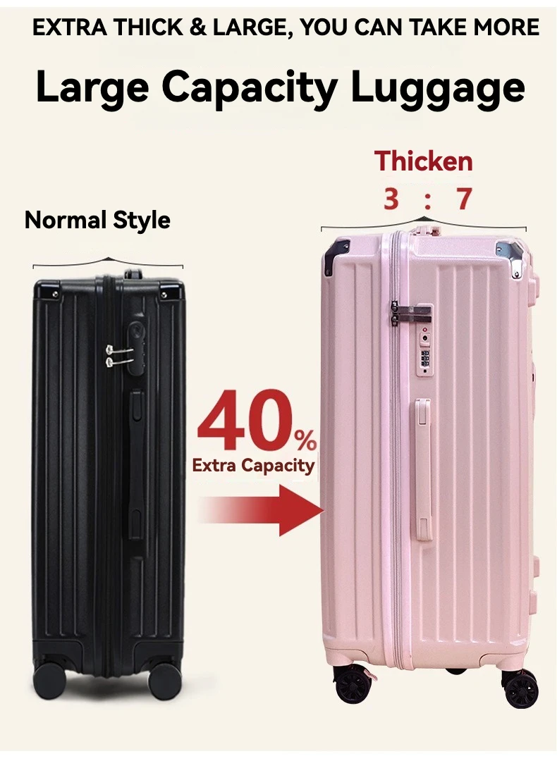 2024 New Large Capacity Cup Holder Luggage Suitcase USB Charging Women Girl Carry-On Boarding Luggage Travel 20/24/26/28 inch
