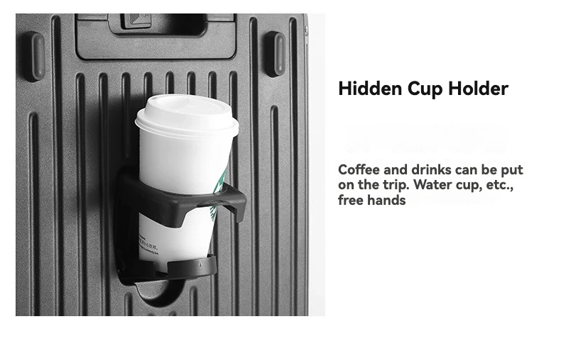 2024 New Large Capacity Cup Holder Luggage Suitcase USB Charging Women Girl Carry-On Boarding Luggage Travel 20/24/26/28 inch