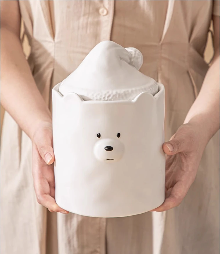 White Ceramic Bear Storage Jar Food Grains Dried Fruit Storage Jar Moisture-proof Snacks Storage Jar Kitchen Accessories 750ML