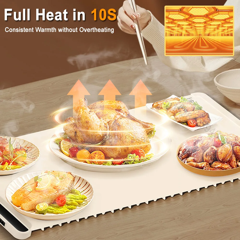 Electric Warming Tray Food Warmer Plate Foldable Portable Smart Food Fast Heating Mat Electric Warming Tray with 3 Tem Setting Electric Warming Tray Food Warmer Plate Foldable Portable Smart Food Fast Heating Mat Electric Warming Tray with 3 Tem Setting