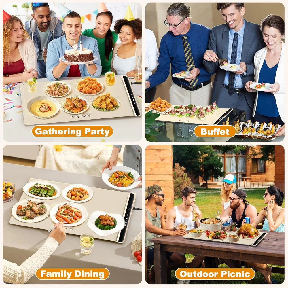 Electric Warming Tray Food Warmer Plate Foldable Portable Smart Food Fast Heating Mat Electric Warming Tray with 3 Tem Setting Electric Warming Tray Food Warmer Plate Foldable Portable Smart Food Fast Heating Mat Electric Warming Tray with 3 Tem Setting