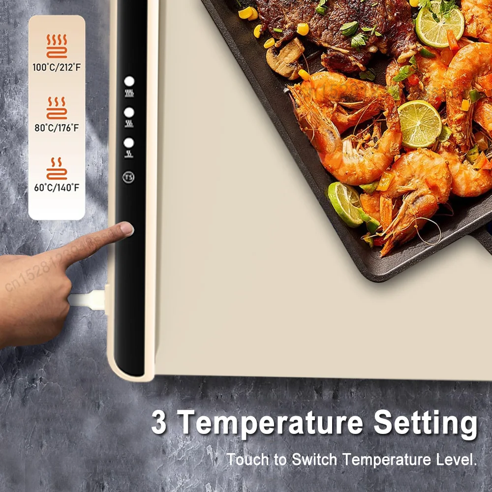Electric Warming Tray Food Warmer Plate Foldable Portable Smart Food Fast Heating Mat Electric Warming Tray with 3 Tem Setting Electric Warming Tray Food Warmer Plate Foldable Portable Smart Food Fast Heating Mat Electric Warming Tray with 3 Tem Setting