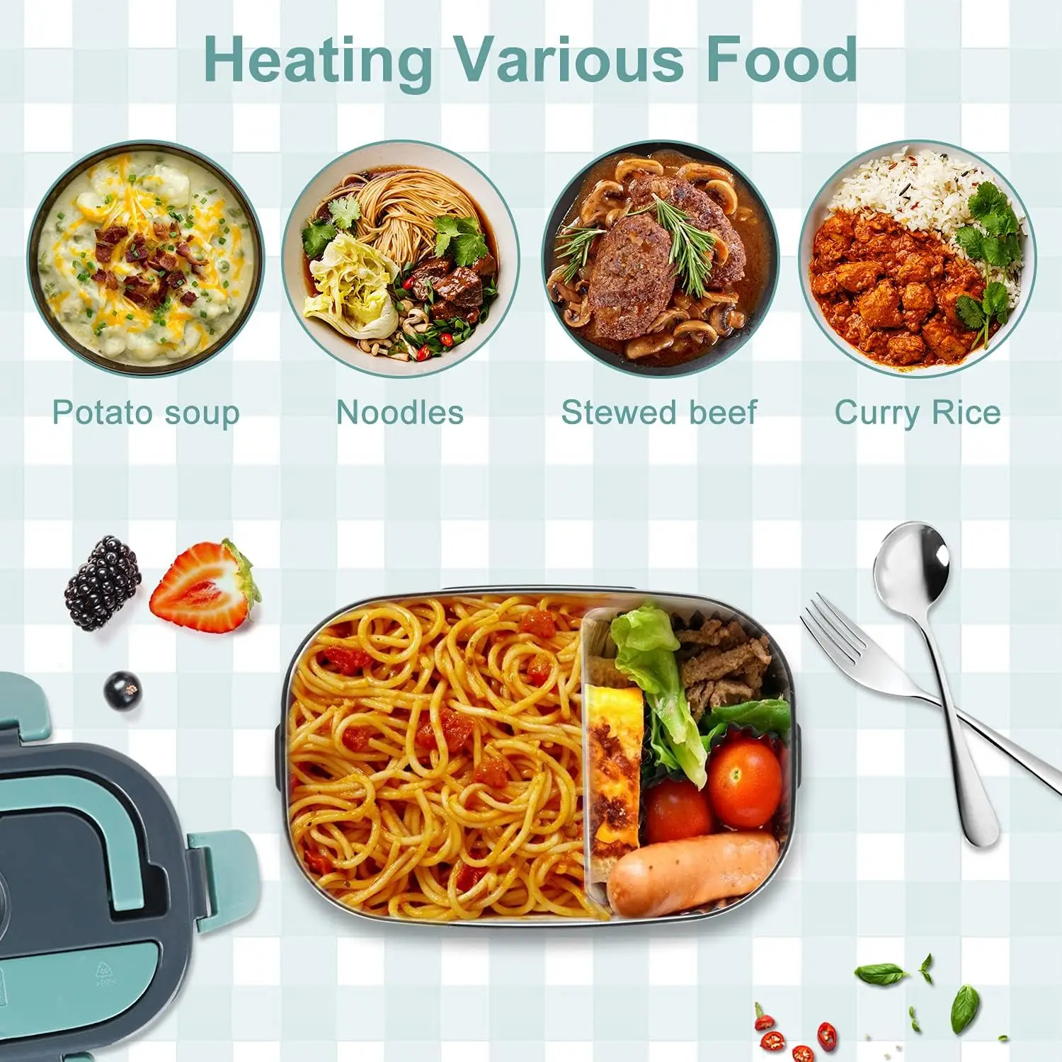 1.5 L 60W Electric Lunch Box Food Warmer Portable Food Heater for Car Or Home - Leak Proof 304 Stainless Steel Liner 1.5 L 60W Electric Lunch Box Food Warmer Portable Food Heater for Car Or Home - Leak Proof 304 Stainless Steel Liner