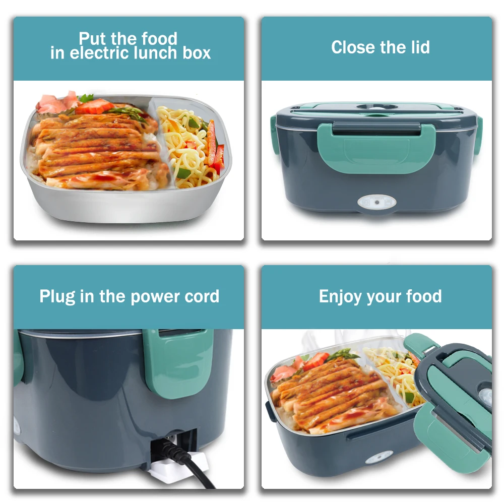 1.5 L 60W Electric Lunch Box Food Warmer Portable Food Heater for Car Or Home - Leak Proof 304 Stainless Steel Liner 1.5 L 60W Electric Lunch Box Food Warmer Portable Food Heater for Car Or Home - Leak Proof 304 Stainless Steel Liner