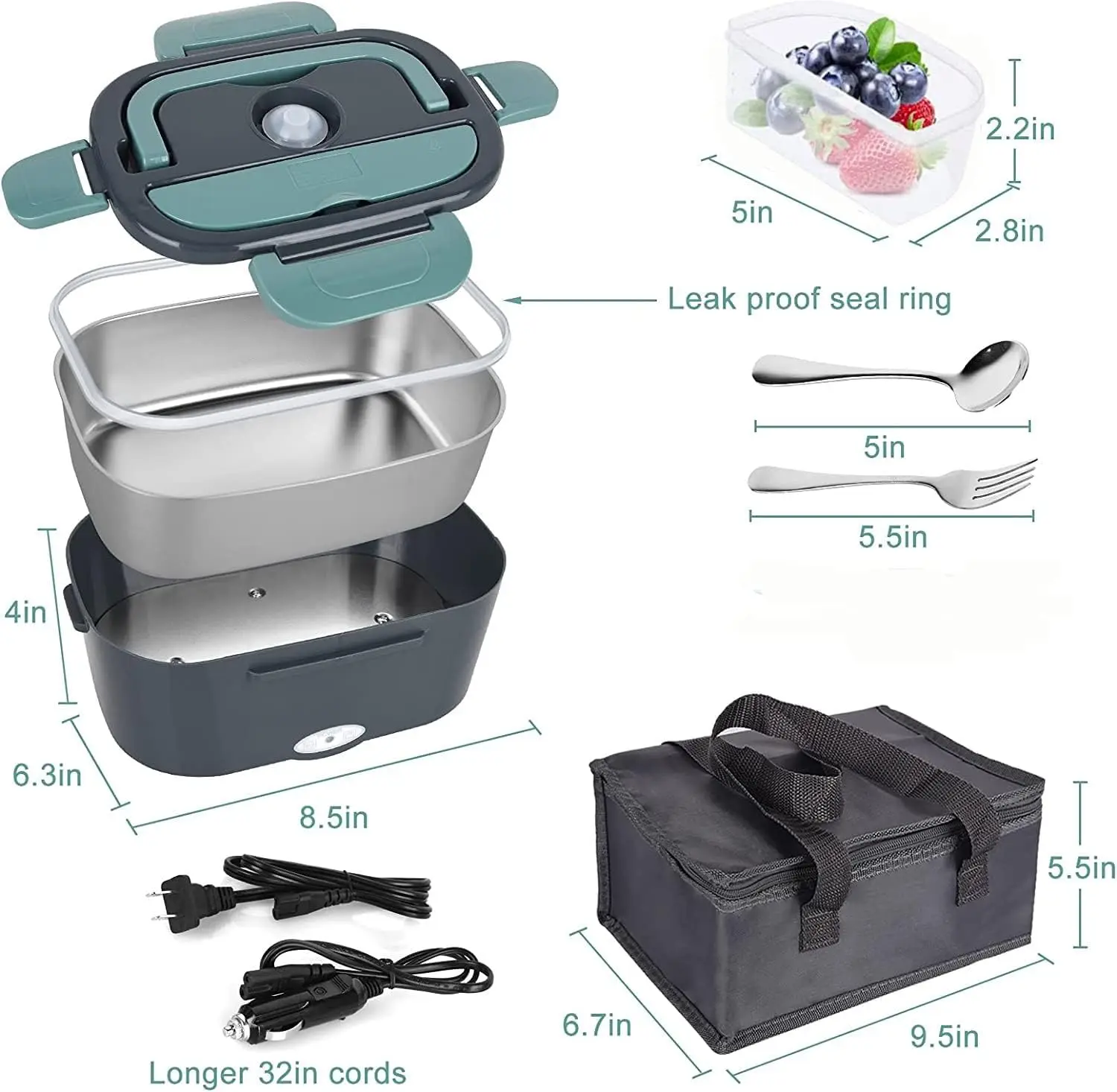 1.5 L 60W Electric Lunch Box Food Warmer Portable Food Heater for Car Or Home - Leak Proof 304 Stainless Steel Liner 1.5 L 60W Electric Lunch Box Food Warmer Portable Food Heater for Car Or Home - Leak Proof 304 Stainless Steel Liner
