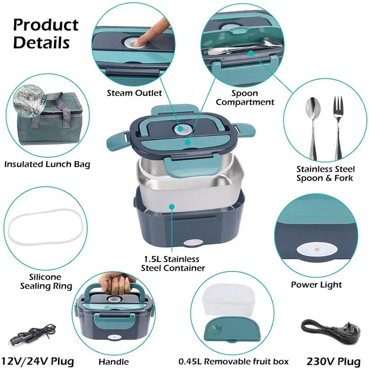 1.5 L 60W Electric Lunch Box Food Warmer Portable Food Heater for Car Or Home – Leak Proof 304 Stainless Steel Liner 1.5 L 60W Electric Lunch Box Food Warmer Portable Food Heater for Car Or Home - Leak Proof 304 Stainless Steel Liner
